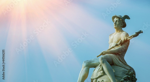 Antique god of commerce, business and merchants Hermes (Mercury). He also symbolizes cunning. Ancient statue.