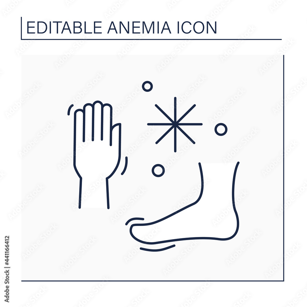 Anemia line icon. Disease symptoms. Cold hands and feet. Low hemoglobin