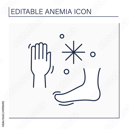 Anemia line icon. Disease symptoms. Cold hands and feet. Low hemoglobin. Health protection concept. Isolated vector illustration. Editable stroke