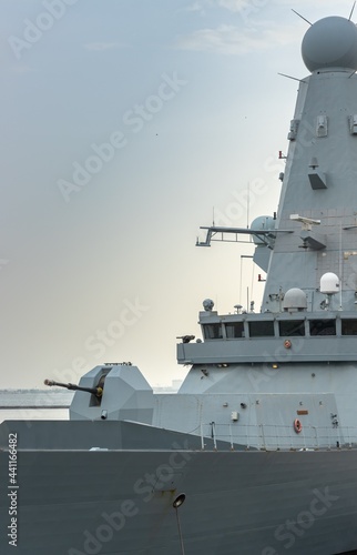 Close-up view of the command center of a warship