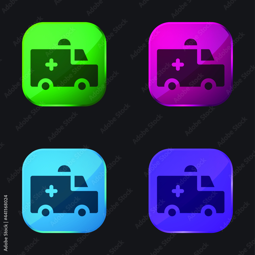 Ambulance four color glass button icon Ambulance four color glass button icon