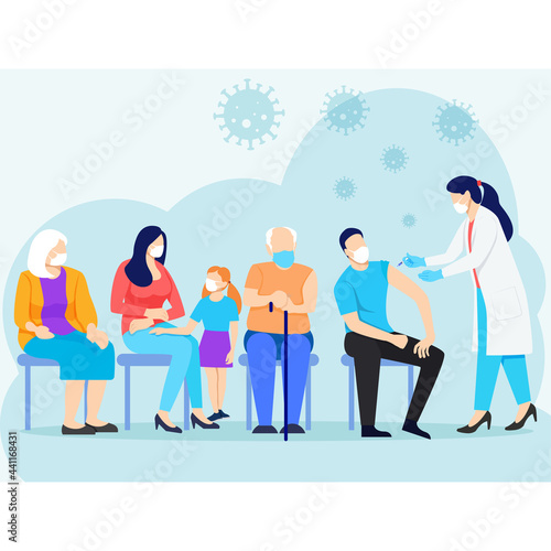 Doctor giving vaccine to people © Graphic Mall