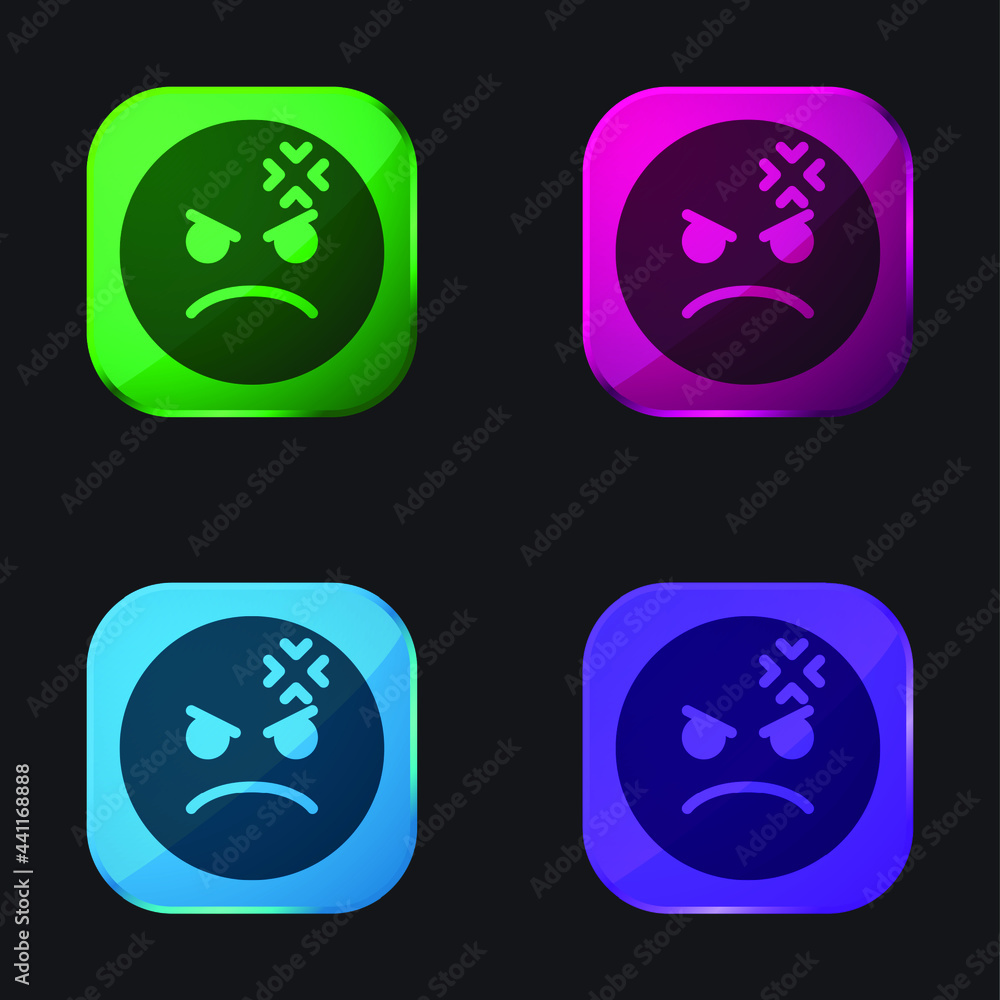 Angry four color glass button icon Angry four color glass button icon