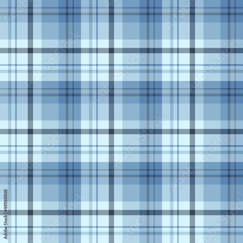 Seamless pattern in blue and gray colors for plaid, fabric, textile, clothes, tablecloth and other things. Vector image.