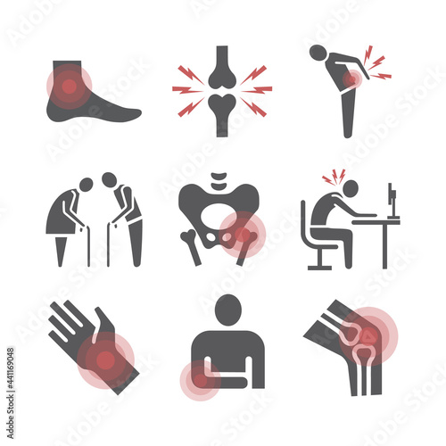 Joint pain. Icons set. Vector signs for web graphics.