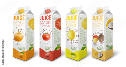 Realistic Detailed 3d Juice Pack Set. Vector