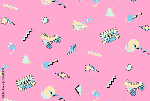 seamless pattern with 90's style illustrations for banners, cards, flyers, social media wallpapers, etc.