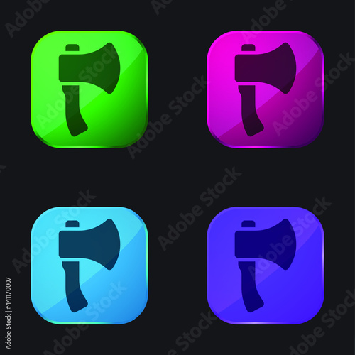 Axe four color glass button icon
