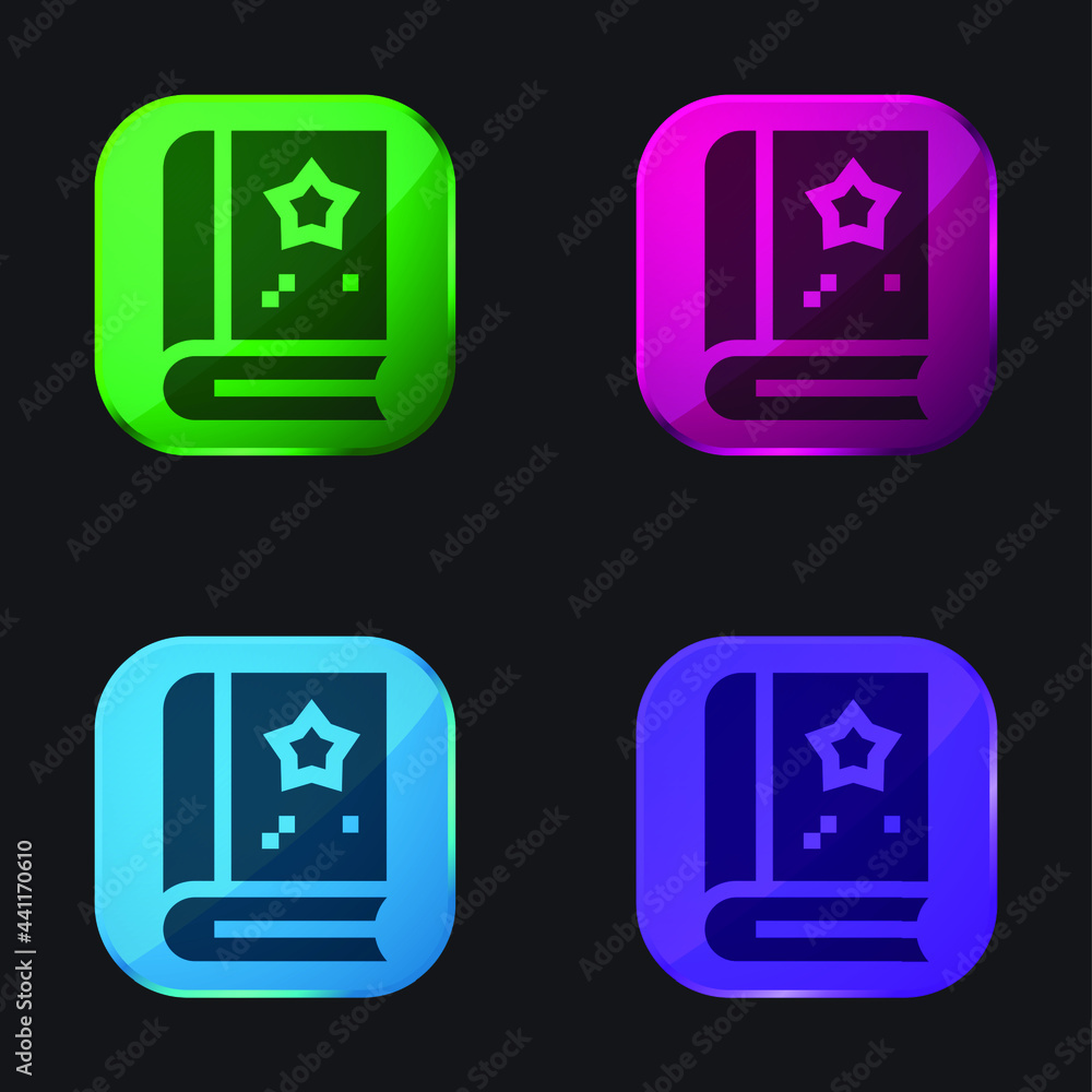 Book four color glass button icon Book four color glass button icon