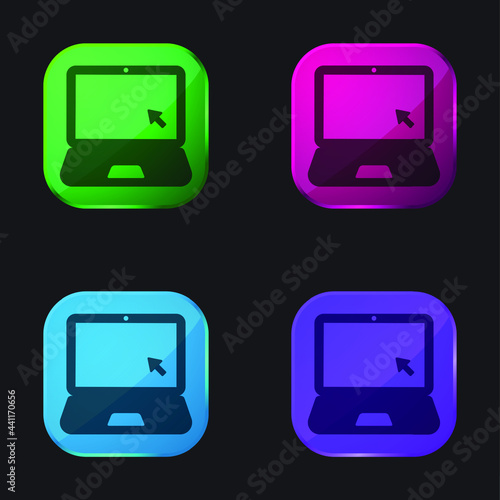 Black Laptop four color glass button icon