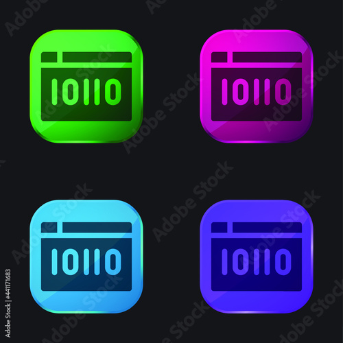 Binary Code four color glass button icon