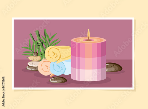 candle towels and stones