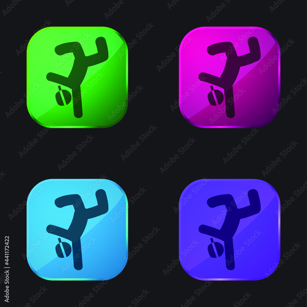 Breakdancer four color glass button icon Breakdancer four color glass button icon