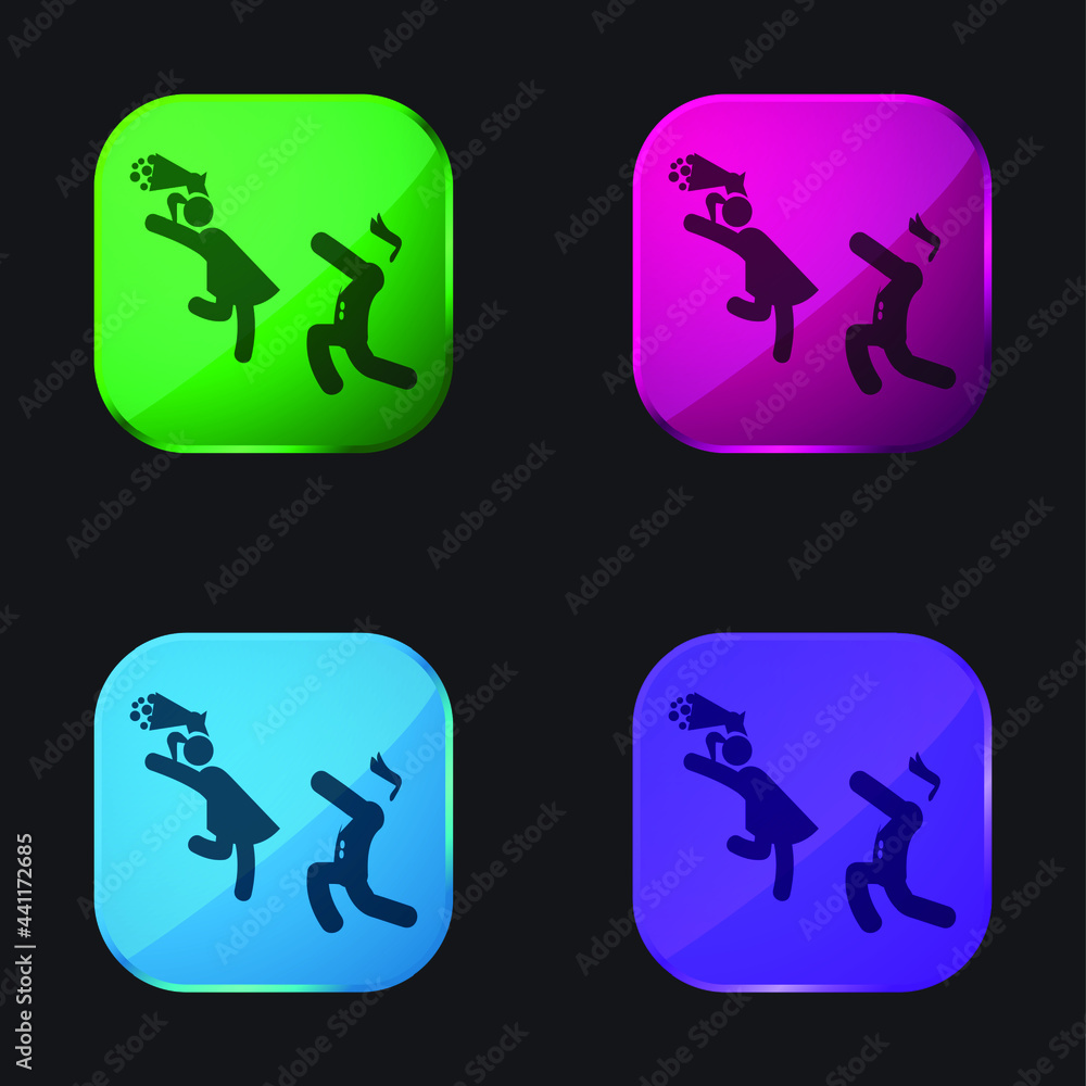 Boy Giving Flowers To His Girlfriend four color glass button icon Boy Giving Flowers To His Girlfriend four color glass button icon