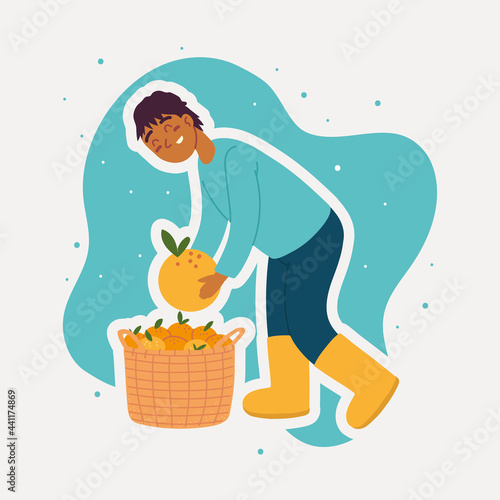 farmer boy with oranges