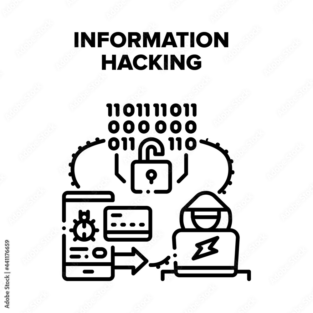 Personal Information Hacking Vector Icon Concept. Personal Information Hacking, Data Phishing And Hacker Attack. Thief Hacker Stealing Bank Card Info, Internet Money Fraud Black Illustration Personal Information Hacking Vector Icon Concept. Personal Information Hacking, Data Phishing And Hacker Attack. Thief Hacker Stealing Bank Card Info, Internet Money Fraud Black Illustration