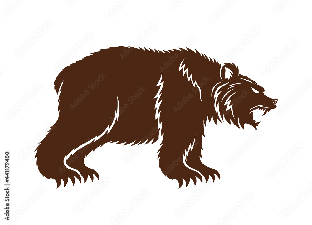 Illustration with animal bear icon isolated on white background.