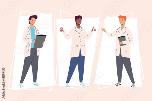 three laboratory male workers