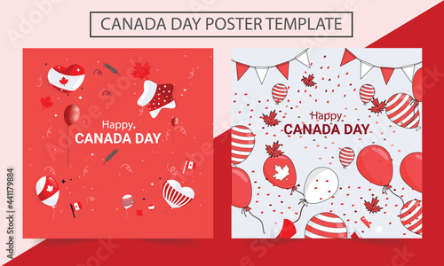 Celebrating Canada Independence Day. Happy Canada day vector template. Abstract waving flag on gray background.