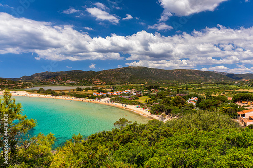 Monte Cogoni beach in Chia, next to city of Cagliari in Sardinia, Italy.