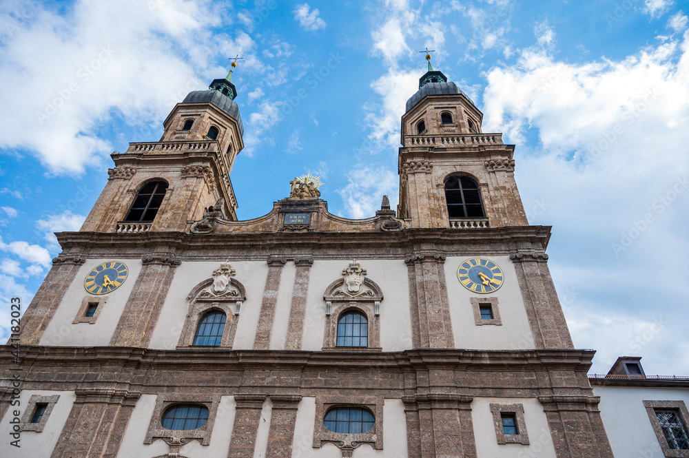 facade of the Jesuit church or university church  Innsbruck Austria