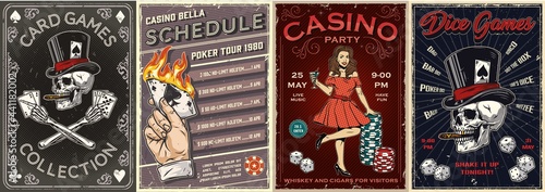 Gambling vintage colorful posters