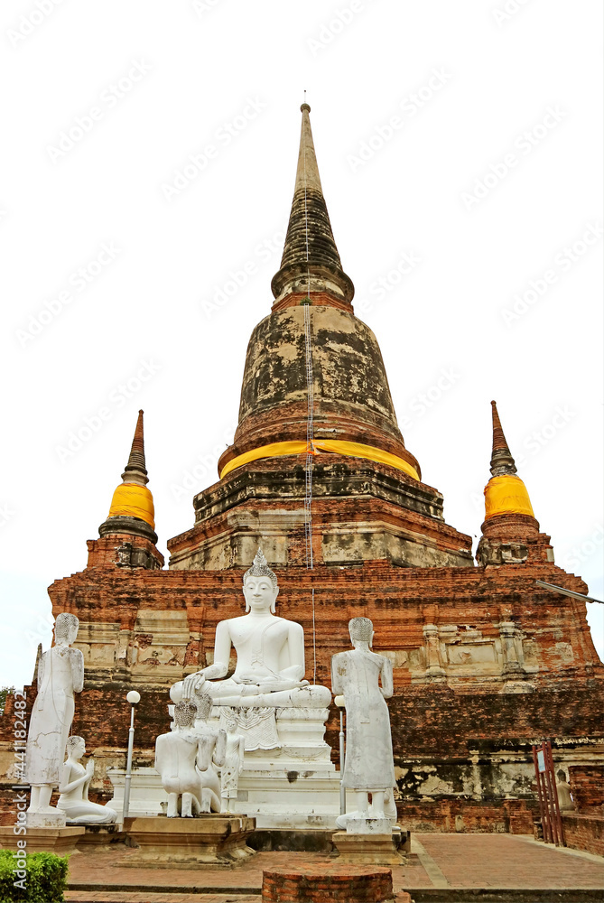 Historic Chedi with Buddha Images in Wat Yai Chai Mongkhon Buddhist Temple, Ayutthaya, Thailand	