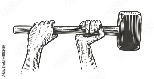 Arms raised up with sledge hammer tool. Work concept vector illustration