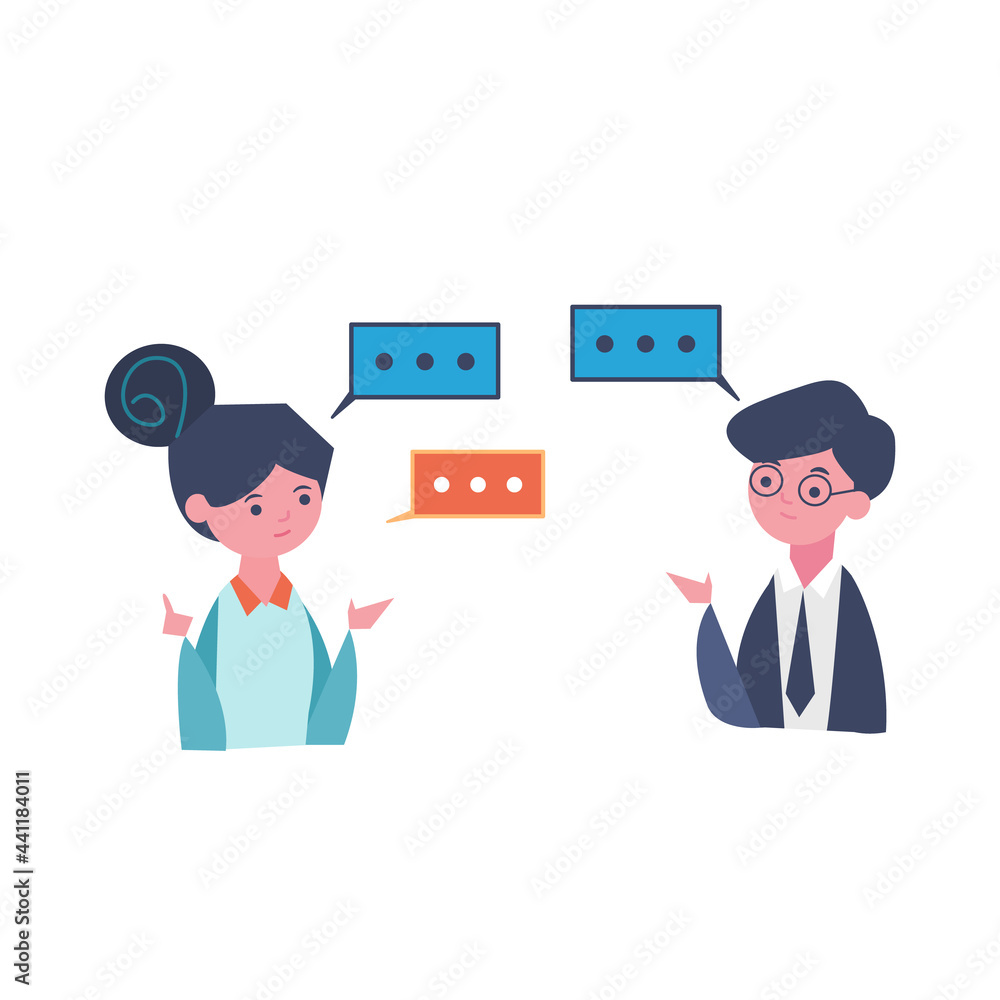 Woman and businessman communicate, office team work concept. Woman and businessman communicate, office team work concept.