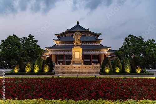 Guangzhou Dr.Sun Yat-sen Memorial Hall.  Niht scence of Chinese land mark building in memory of Dr. Sun Yat-sen, the pioneer of China's bourgeois democratic revolution.