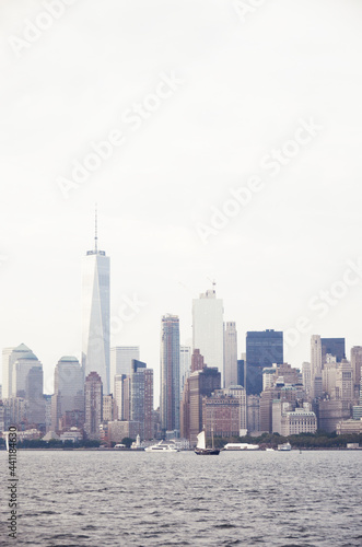 USA  NEW YORK  Scenic cityscape of Lower Manhattan skyscrapers from the water 