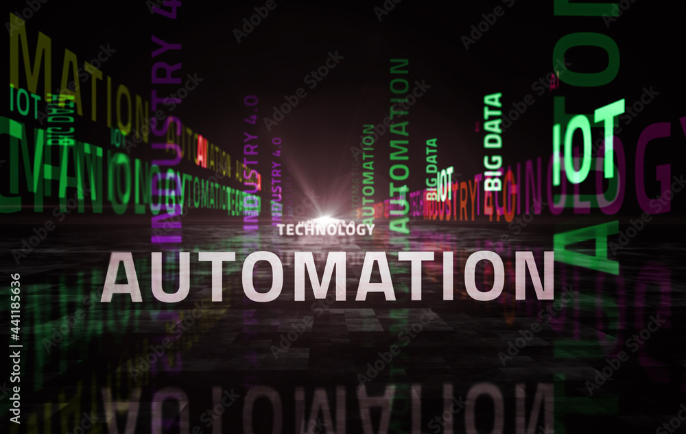 Industry 4.0 technology and automation text abstract concept illustration