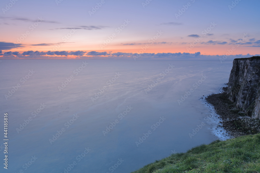 The North sea at dawn, taken from Bempton cliffs, East Yorkshire, UK, with some motion blur of the sea.
