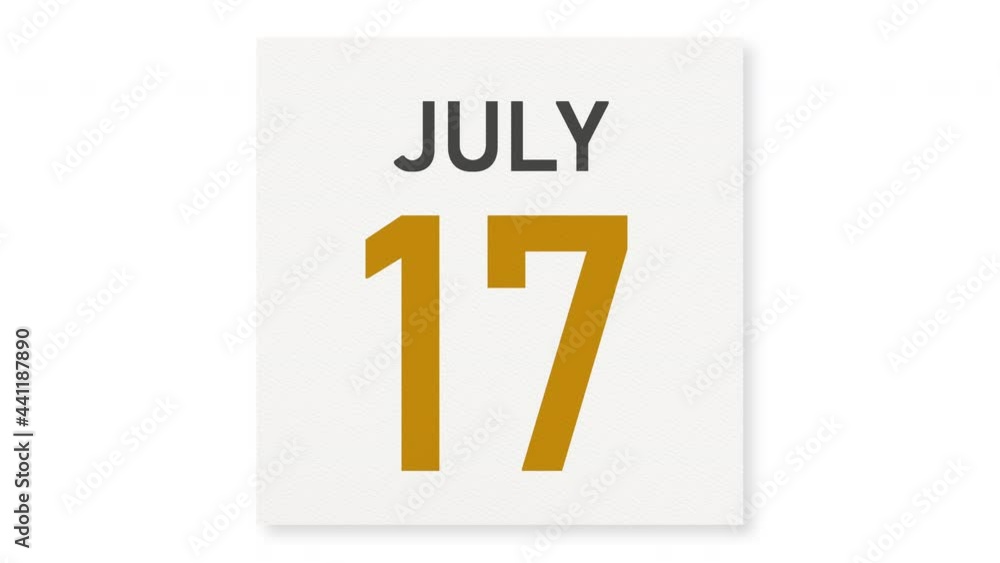 July 17 date behind torn page of a calendar, 3d animation July 17 date behind torn page of a calendar, 3d animation