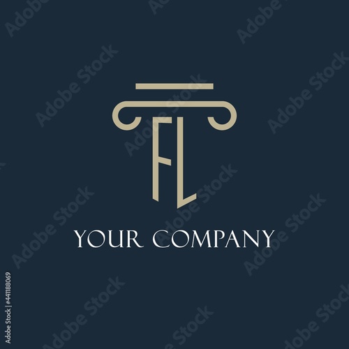 FL initial logo for lawyer, law firm, law office with pillar icon design