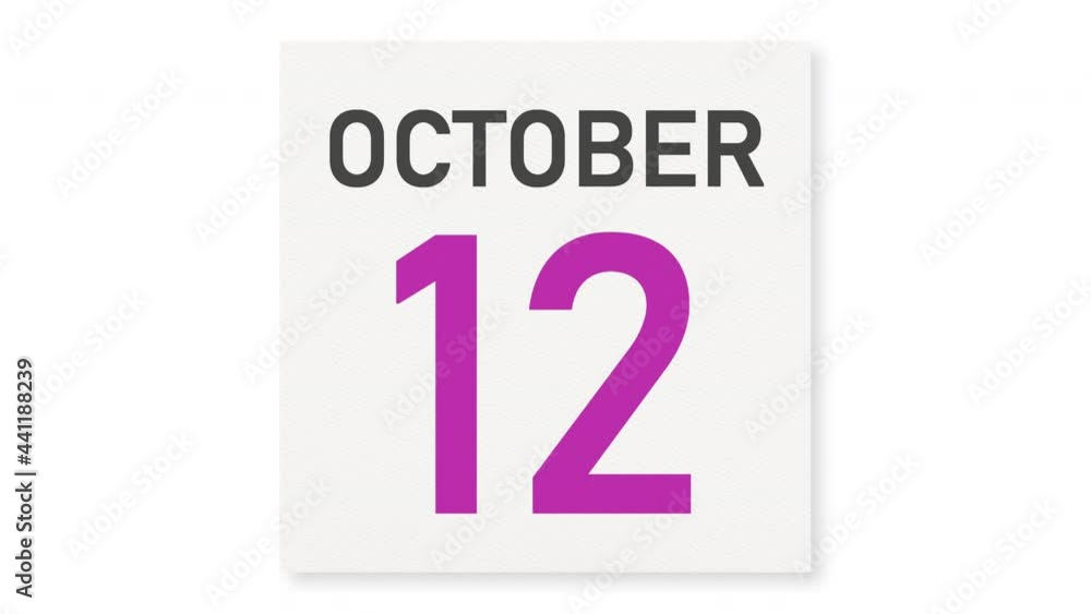 October 12 date behind crumpled paper page of a calendar, 3d animation October 12 date behind crumpled paper page of a calendar, 3d animation