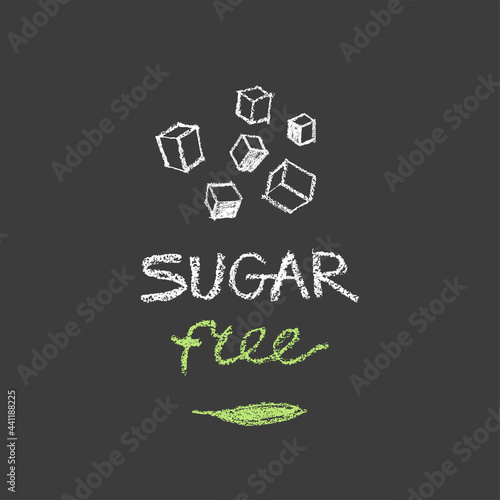 Sugar free label. Hand written lettering sugar free for organic food badge, nature groceries, emblem healthy eating blog, healthy stores, handmade chocolate packaging. Vector banner.