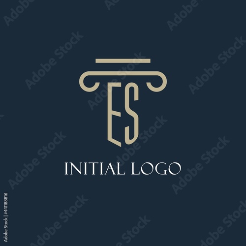 ES initial logo for lawyer, law firm, law office with pillar icon design