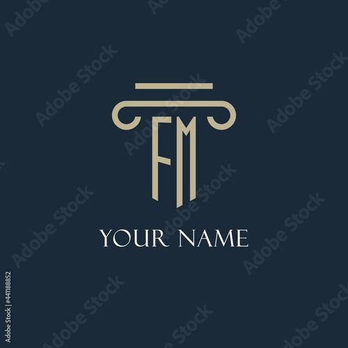 FM initial logo for lawyer, law firm, law office with pillar icon design