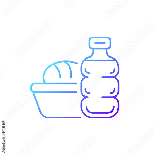Airplane food gradient linear vector icon. Meal during flight. Airline catering service. Travel size objects. Thin line color symbols. Modern style pictogram. Vector isolated outline drawing
