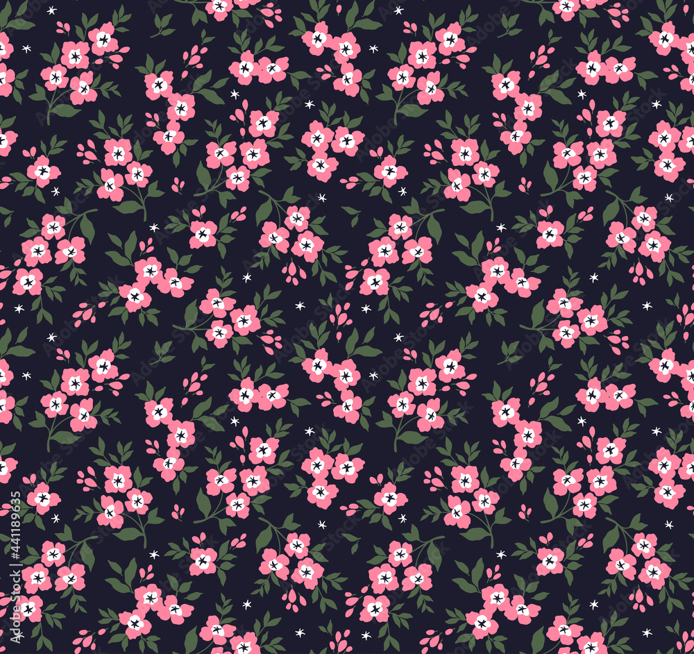 Beautiful floral pattern in small abstract flowers. Small light pink flowers. Dark Blue background. Ditsy print. Floral seamless background. The elegant the template for fashion prints. Stock pattern. Beautiful floral pattern in small abstract flowers. Small light pink flowers. Dark Blue background. Ditsy print. Floral seamless background. The elegant the template for fashion prints. Stock pattern.