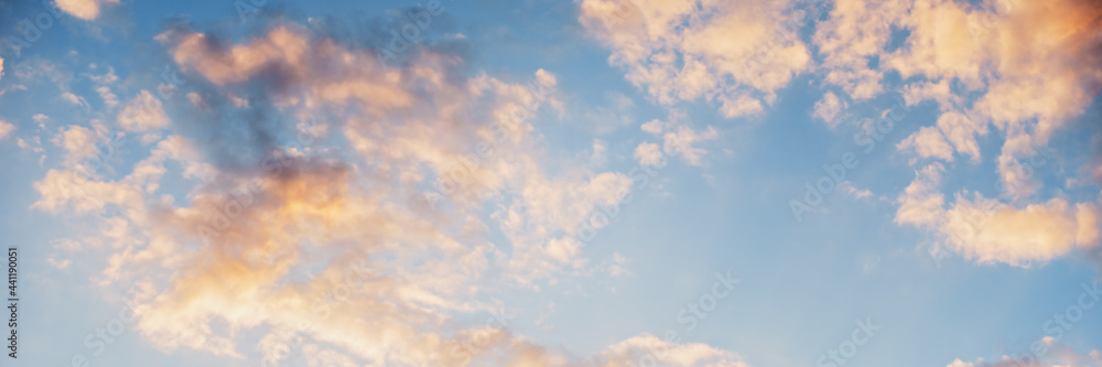 Panorama of vibrant color with beautiful cloud of sunrise and sunset.