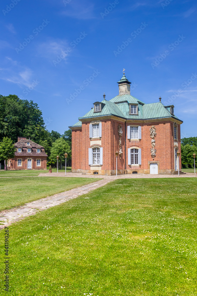 Path leading to the main building of castle Clemenswerth in Sogel, Germany