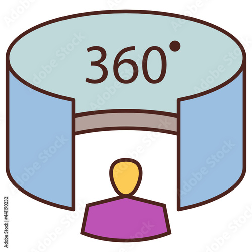 360 Degree Virtual Tour Concept Vector Color Icon Design, additive manufacturing Symbol, augmented reality or virtual reality stock illustration