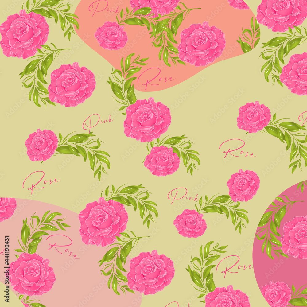 seamless pattern  roses and leaves.   Pattern  roses and leaves. Print  roses and leaves