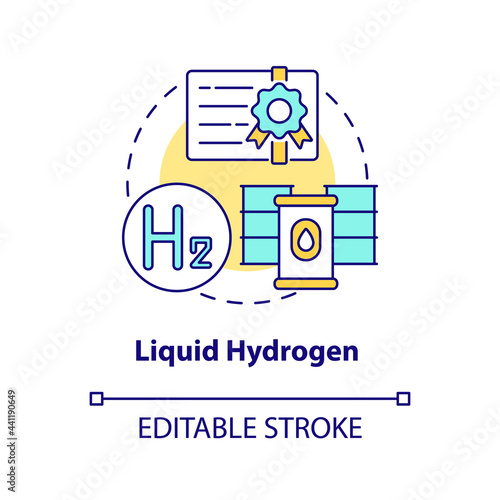 Liquid hydrogen concept icon. Hydrogen storage type abstract idea thin line illustration. Converting gas to liquid form. Liquefaction. Vector isolated outline color drawing. Editable stroke