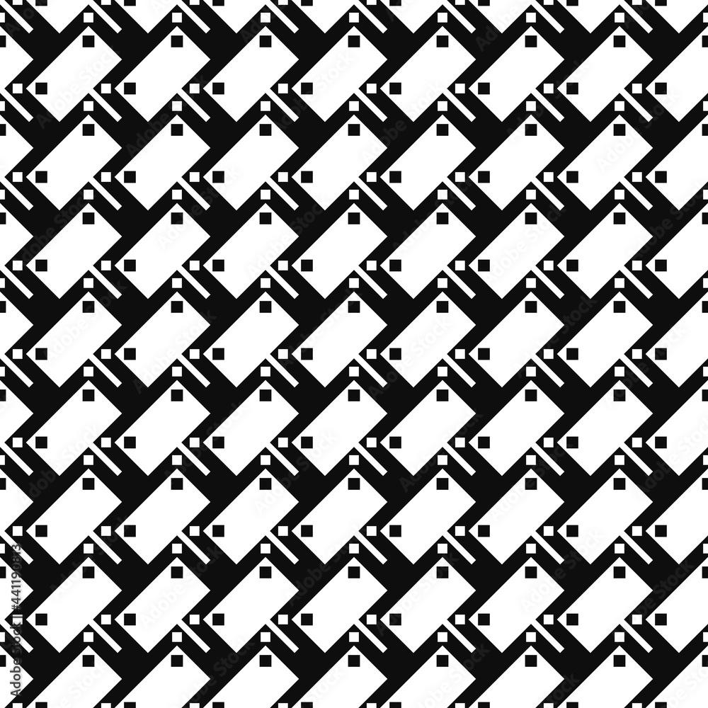 Diagonal seamless shape ornament. Vector simple shapes in black and white colors.