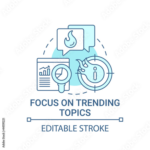 Focus on trending topics concept icon. Viral content creation abstract idea thin line illustration. Audience engagement. Surge in popularity. Vector isolated outline color drawing. Editable stroke
