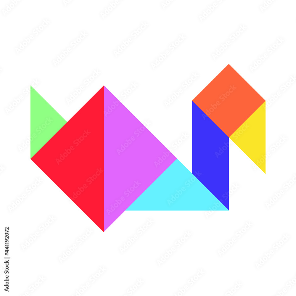Color tangram puzzle in bird (duck, goose, swan) shape on white background Color tangram puzzle in bird (duck, goose, swan) shape on white background