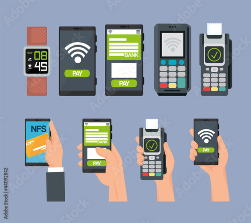 set of icons contactless payment